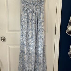 Blue and White Patterned  Bandeau Romper Silky Soft